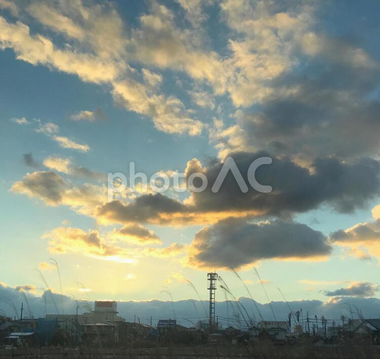 冬の夕暮れ 背景,風景,日暮れの写真素材