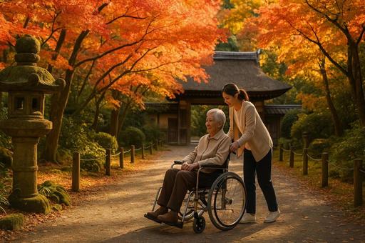紅葉道の車椅子散策 紅葉道の車椅子散策の写真