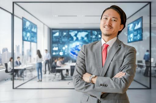 グローバルオフィス ビジネスマン,男性,スーツの写真素材