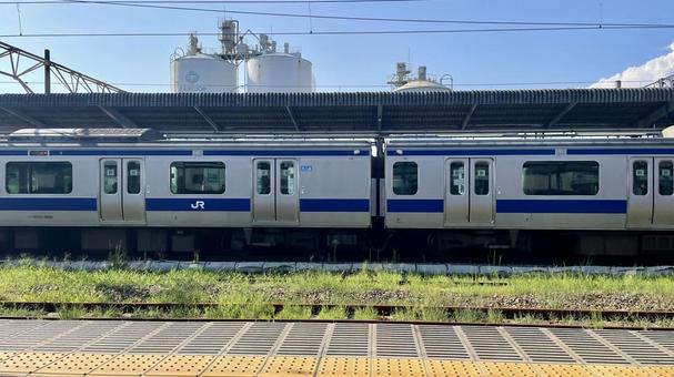 電車（常磐線） 電車,常磐線,友部駅の写真素材