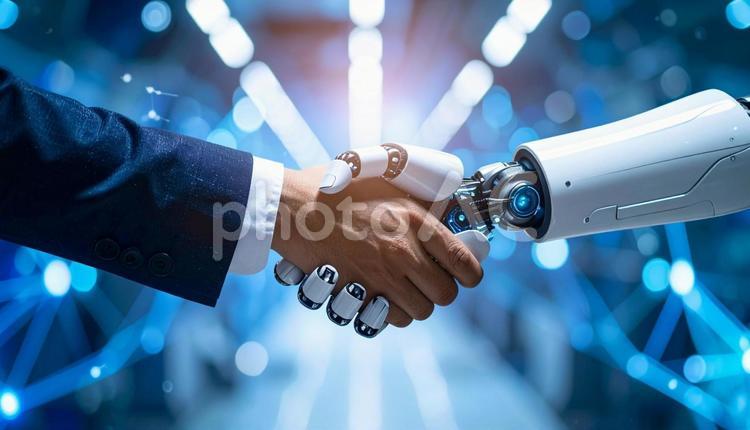 テクノロジーとビジネスの融合 ロボット,ai,人工知能の写真素材