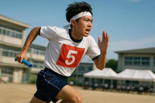 全力疾走する中学生の男子生徒 全力疾走する中学生の男子生徒の写真