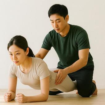 プランク指導するトレーナー プランク指導するトレーナーの写真