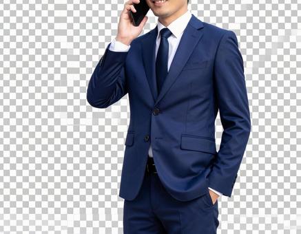 スマートフォンで通話する男性の透過画像の写真