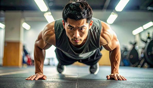 体幹を鍛える日本人男性 体幹を鍛える日本人男性の写真
