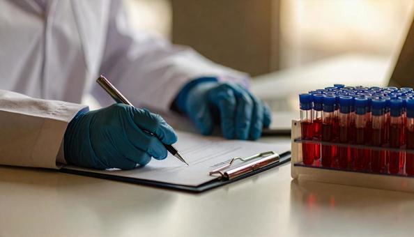 治療薬のイメージ　血液検査の結果の書類の写真