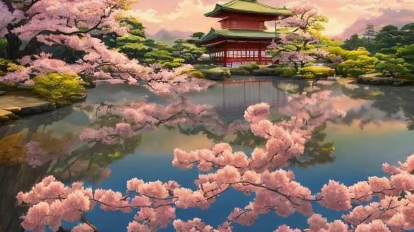 temple cherry blossoms, JPG temple cherry blossoms, 寺廟, 櫻花, 風景, JPG
