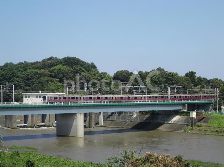 多摩川を渡る東横線　LS 多摩川,鉄橋,鉄道の写真素材