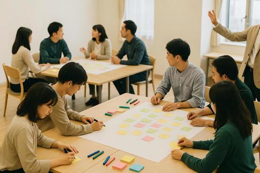 付箋を使ったグループワークの風景の写真