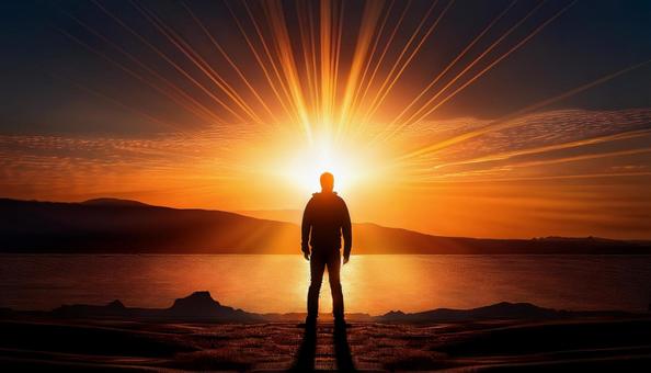 太陽を浴びる男性 太陽を浴びる男性の写真