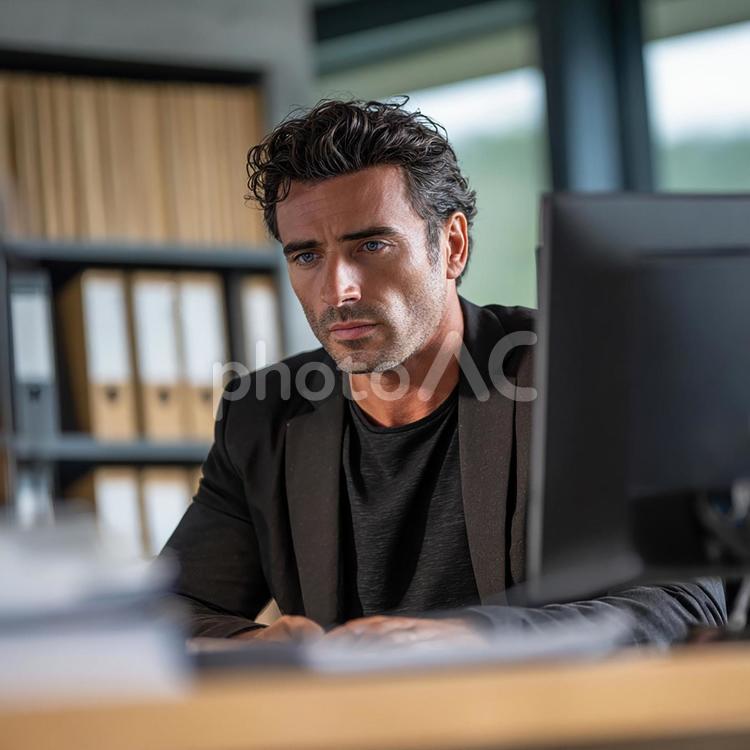 ビジネスシーンで集中力を発揮する男性 男性,プロフェッショナル,ビジネスの写真素材