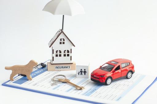 あらゆる保険対象のモチーフ ペット保険,住宅保険,車両保険の写真素材