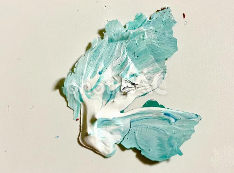 白と青緑のマーブル模様の剥がれた塗料 白,マーブル模様,アクリル絵の具の写真素材