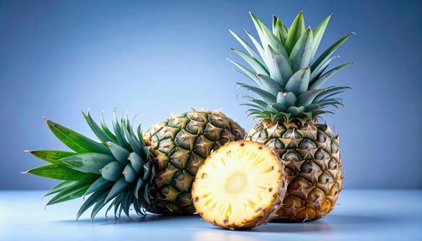 丸のままとカットしたパイナップル 丸のままとカットしたパイナップルの写真