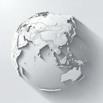 国境線が強調された立体的な地球儀の写真