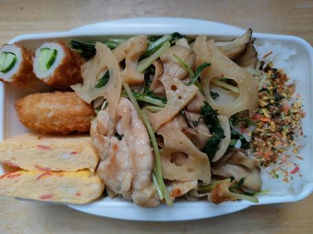 Pork and lotus root stir-fried in delicious sauce bento!, JPG