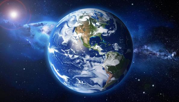 宇宙から見た地球　宇宙空間の写真