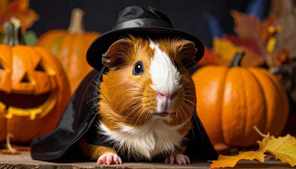 ハロウインコスプレをした可愛いモルモット ハロウインコスプレをした可愛いモルモットの写真