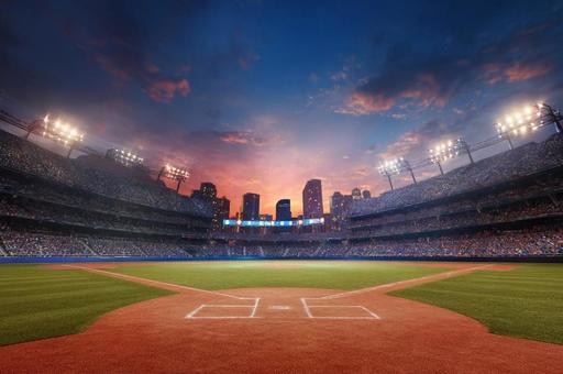 夕暮れの満員野球スタジアム・プロ野球 夕暮れの満員野球スタジアム・プロ野球の写真