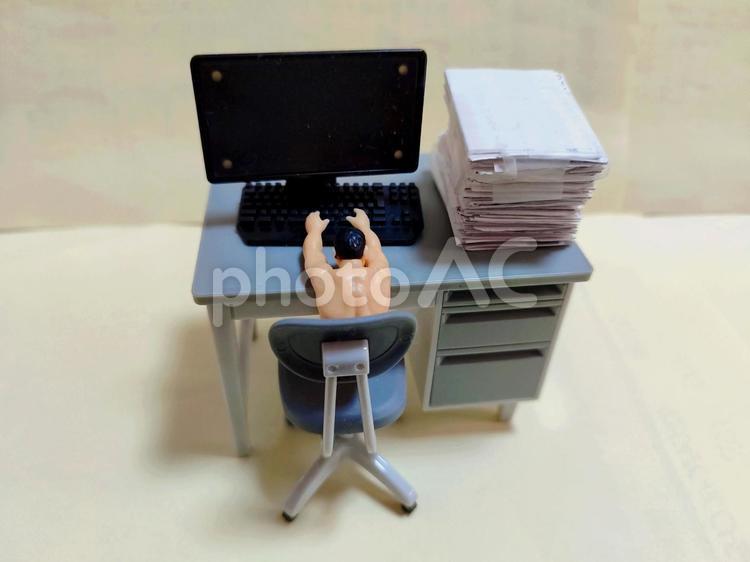 ミニチュア　社畜　PC　事務机 ビジネス,オフィス,社畜の写真素材