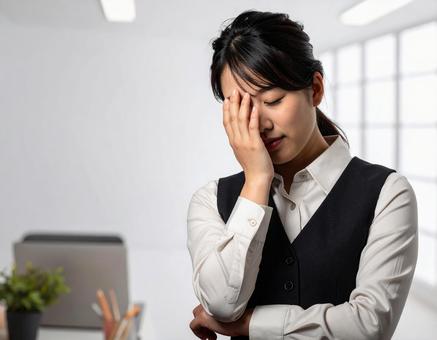 頭を抱えて頭痛に悩む女性 頭を抱えて頭痛に悩む女性の写真