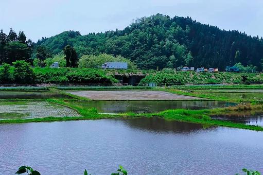 Photo, after plowing, water mirror, reflection, 