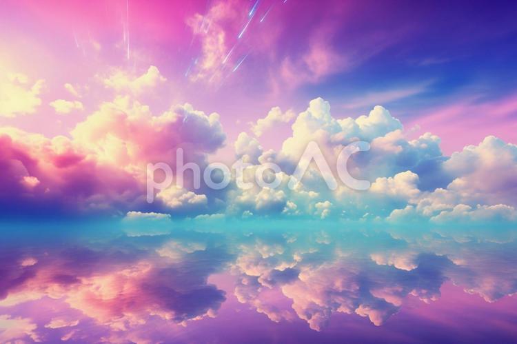 ゆめかわいい雲 雲,虹,幻想的の写真素材