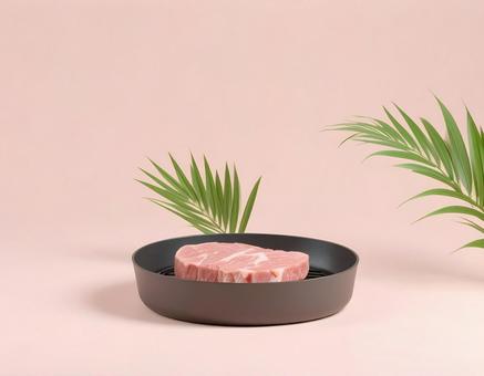 フライパン　肉の写真