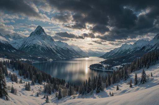 海外旅行と冬の絶景の写真