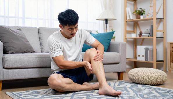 急に足が攣って痛がっている男性 急に足が攣って痛がっている男性の写真