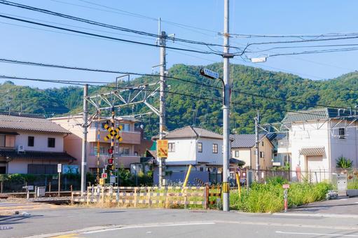 田園の踏切風景 田園の踏切風景 踏切,鉄道,電線の写真素材
