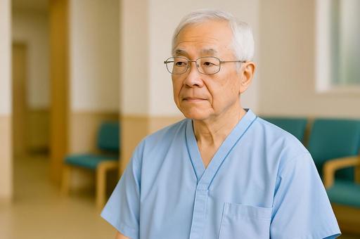 健康診断を受ける高齢男性 健康診断を受ける高齢男性の写真