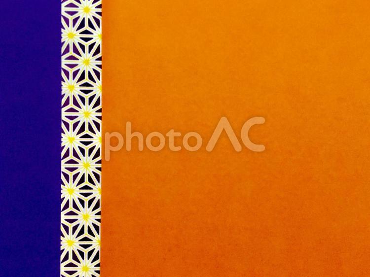 紙素材(和柄×紺×橙) 紙素材,和紙,友禅染の写真素材