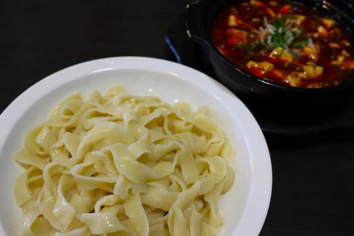 Sichuan Chen Mapo Tofu Dipping Noodles at a Chinese Restaurant, JPG
