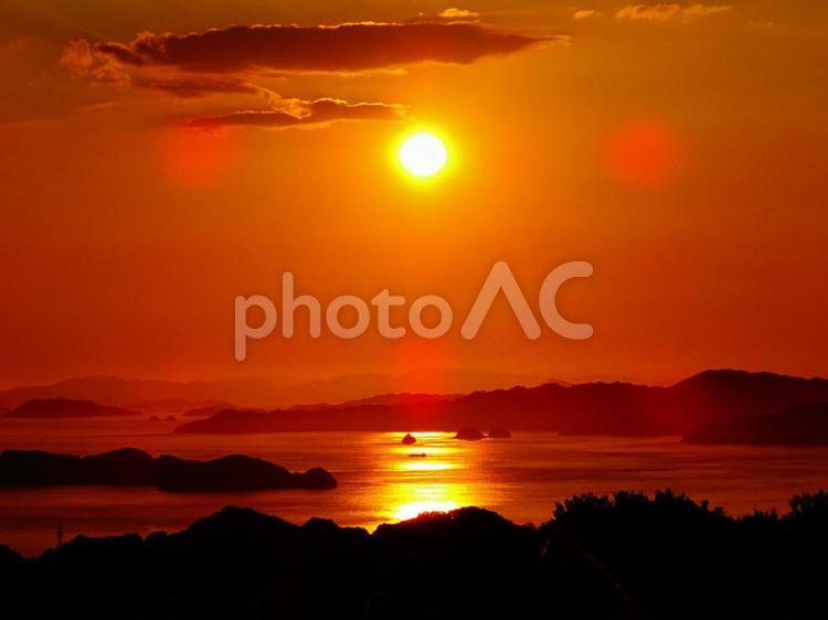 瀬戸の夕日 夕焼け,夕暮れ,瀬戸の夕陽の写真素材