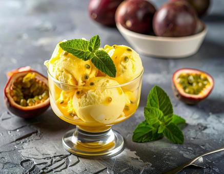 パッションフルーツのアイスクリームの写真