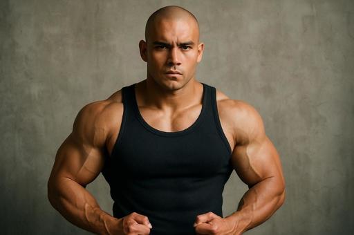 筋肉質な男性がポーズをとる 筋肉質な男性がポーズをとるの写真
