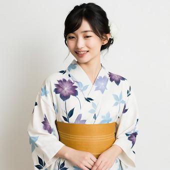 白背景で視線を外す浴衣女性 白背景で視線を外す浴衣女性の写真