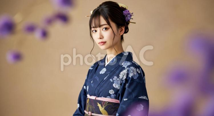 浴衣姿の日本人女性のポートレイト 女性,浴衣,夏祭りの写真素材