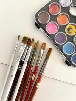 筆と水彩絵の具 筆,水彩,文具の写真素材