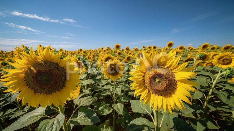 ひまわりと青空 ひまわり,ひまわり畑,夏の写真素材