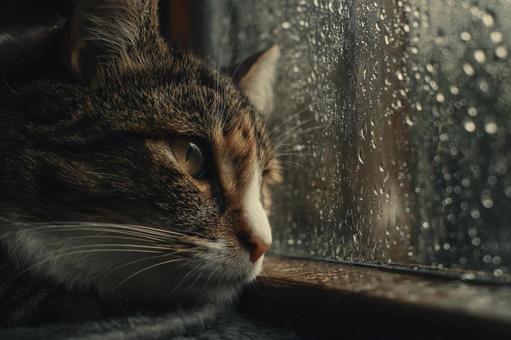 雨の日の静かなひととき:窓辺の猫 雨の日の静かなひととき:窓辺の猫の写真