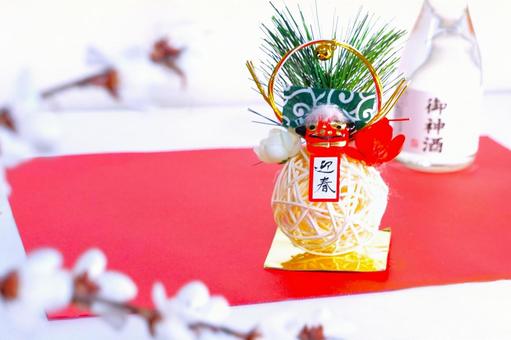 正月のイメージ 年賀状,梅,正月の写真素材