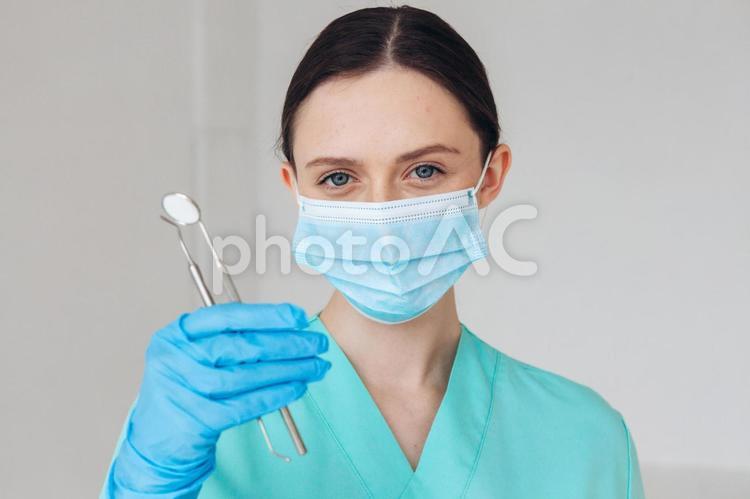 カメラ目線で手袋で医療器具を持っている女性 667,女性,歯科医の写真素材