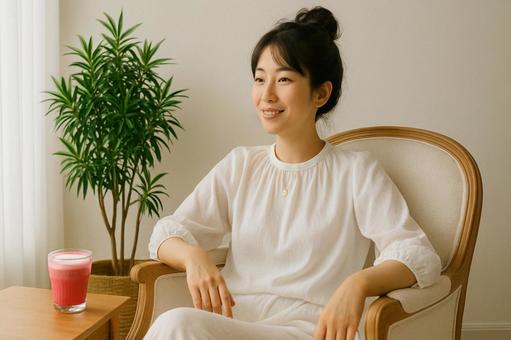腸活・朝活をする女性 腸活・朝活をする女性の写真