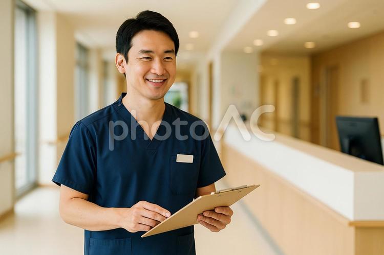 病院で対応する男性看護師 看護師,男性,病院の写真素材