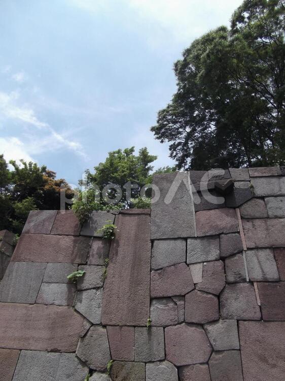 青空の聳える金沢城石垣 石垣,金沢,城の写真素材