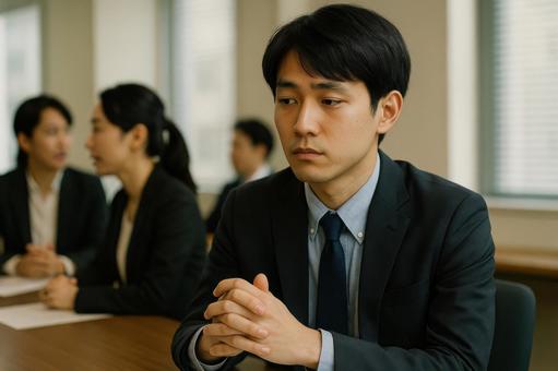 視線をそらす若手社員 視線をそらす若手社員の写真