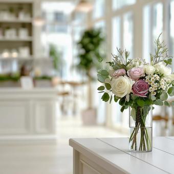 ピンクの薔薇と結婚式場予約イメージ ピンクの薔薇と結婚式場予約イメージの写真