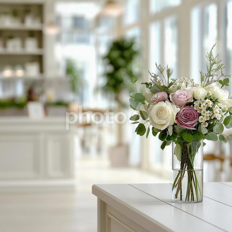 ピンクの薔薇と結婚式場予約イメージ ウェディングドレス,結婚,準備の写真素材